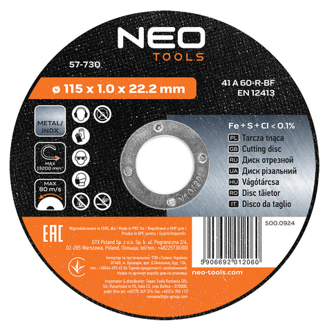 Vágókorong fémhez 115x1mm INOX, min. rendelés: 5db