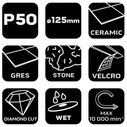Gyémánt csiszoló- és polírozókorong 125mm, K50