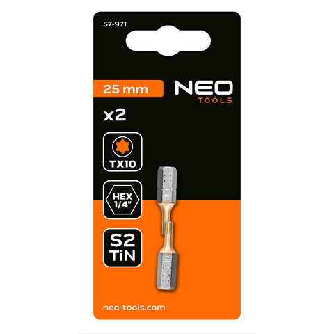 Csavarhúzó bit Torx 10, 25mm, 1/4", 2db, min. rendelés: 3cs, NEO TOOLS