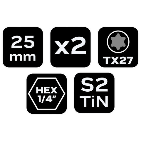 Csavarhúzó bit Torx 27, 25mm, 1/4", 2db, min. rendelés: 3cs, NEO TOOLS
