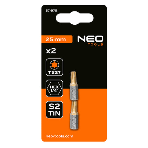 Csavarhúzó bit Torx 27, 25mm, 1/4", 2db, min. rendelés: 3cs, NEO TOOLS