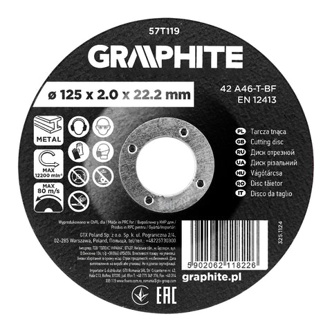 Vágókorong fémhez, korund süllyesztett furattal 125x2x22,2 42 A46-T-BF, min.rendelés: 3db