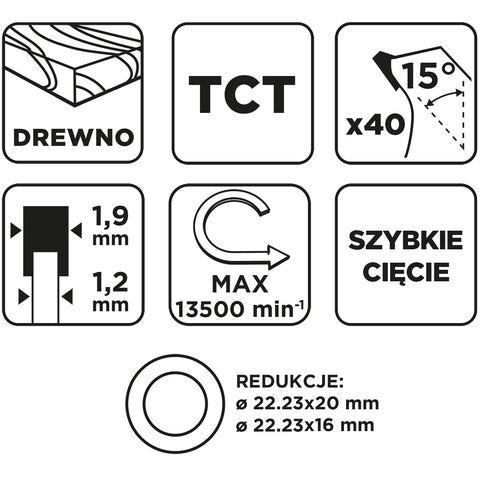 Körfűrészlap keményfém fogakkal, 115x22.2mm, 40fog