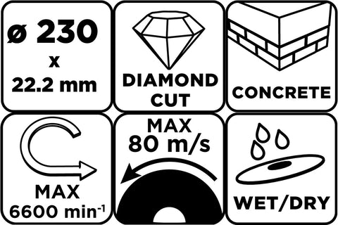 Gyémánt vágókorong 230x22.2mm, szegmenses, száraz és vizes