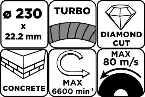 Gyémánt vágókorong 230x22.2mm, turbo, száraz