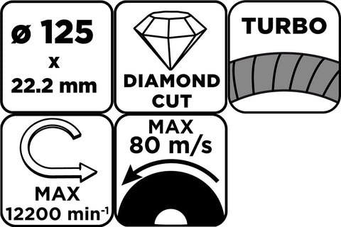 Gyémánt csiszolókorong 125x22.2mm, turbo, száraz