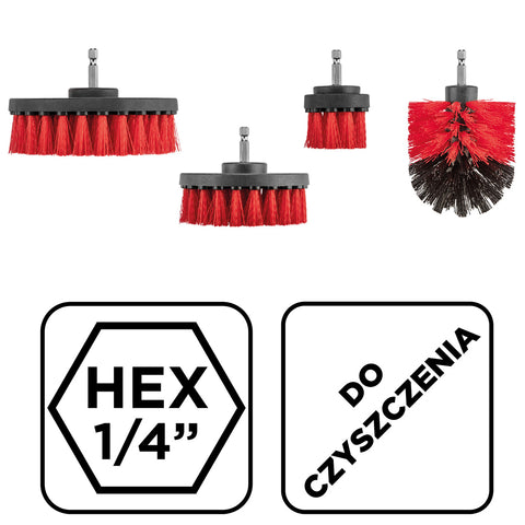 Tisztítókefe készlet fúró-csavarbehajtó gépekhez, 1/4"-os hatszög szár, 4db