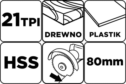 Multigép, rezgőgép lap, HSS, 21TPI, 80mm, félköríves fűrész, fa-műanyag