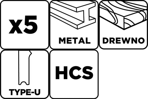 Dekopírfűrészlap készlet, U-befogó, HCS, fém-fa-műanyag, 5db-os