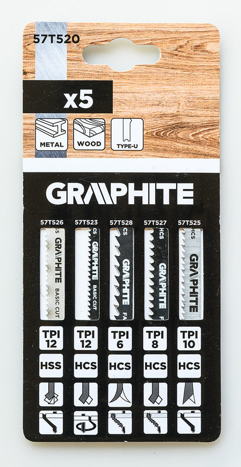 Dekopírfűrészlap készlet, U-befogó, HCS, fém-fa-műanyag, 5db-os