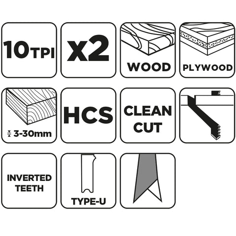 Dekopírfűrészlap, U-befogó, HCS, 10TPI, 74/100mm, fa-rétegelt lemez, 2db