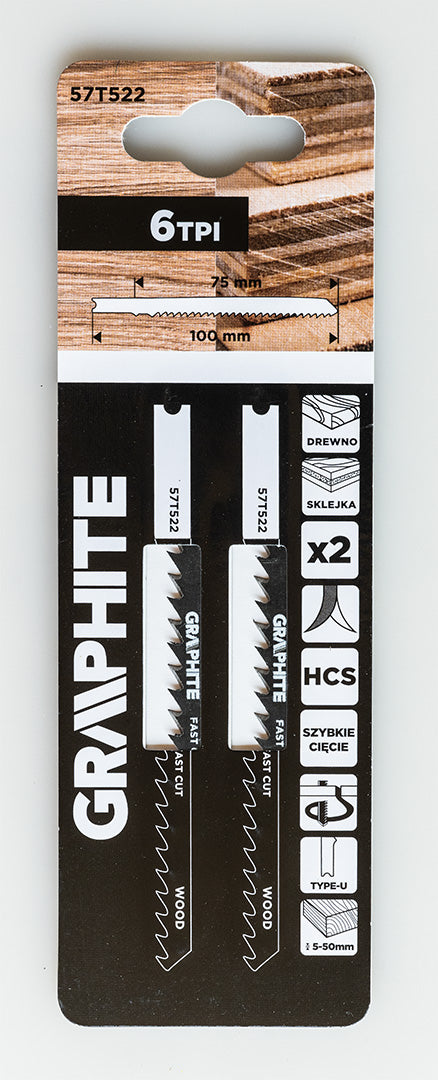 Dekopírfűrészlap, U-befogó, HCS, 6TPI, 75/100mm, fa-rétegelt lemez, 2db