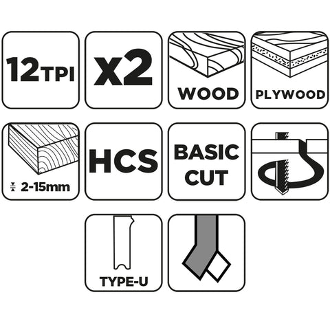 Dekopírfűrészlap, U-befogó, HCS, 12TPI, 50/76mm, fa-rétegelt lemez, 2db, min.rendelés: 3db