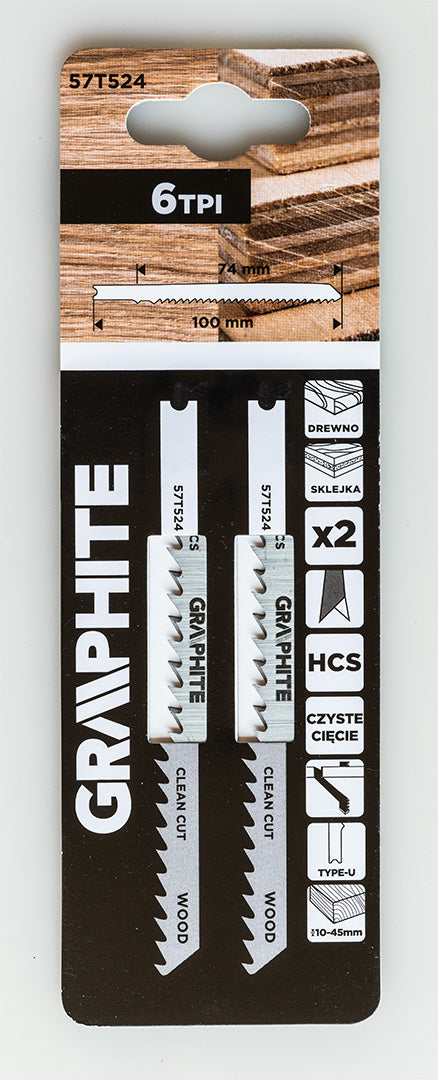 Dekopírfűrészlap, U-befogó, HCS, 6TPI, 74/100mm, fa-rétegelt lemez, 2db