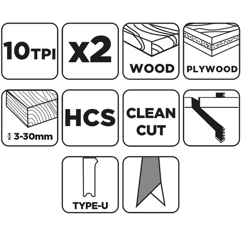 Dekopírfűrészlap, U-befogó, HCS, 10TPI, 74/100mm, fa-rétegelt lemez, 2db