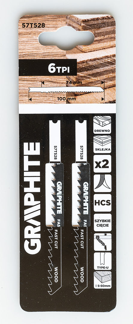 Dekopírfűrészlap, U-befogó, HCS, 6TPI, 74/100mm, fa-rétegelt lemez, 2db