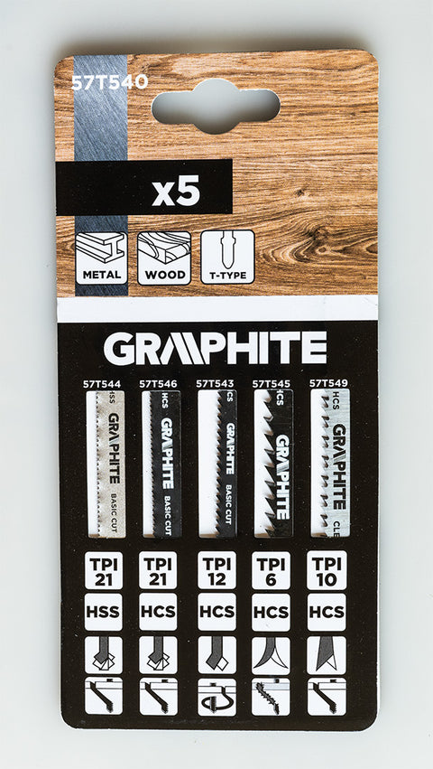 Dekopírfűrészlap készlet, T-befogó, HCS, fém-fa-rétegelt lemez, 5db