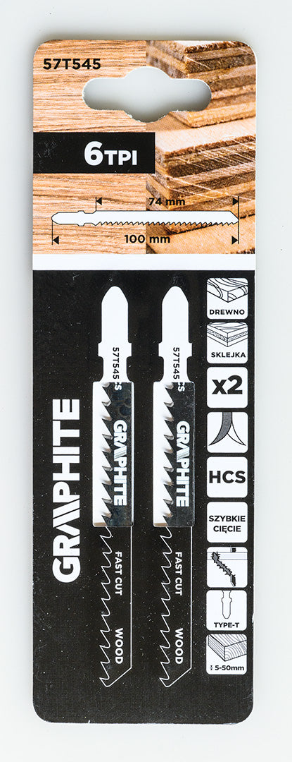 Dekopírfűrészlap, T-befogó, HCS, 6TPI, 74/100mm, fa-rétegelt lemez, 2db