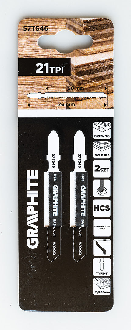 Dekopírfűrészlap, T-befogó, HCS, 21TPI, 50/76mm, fa-rétegelt lemez, 2db
