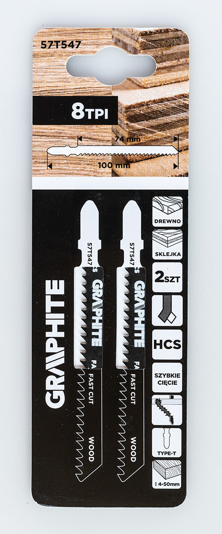 Dekopírfűrészlap, T-befogó, HCS, 8TPI, 74/100mm, fa-rétegelt lemez, 2db, min.rendelés: 3db