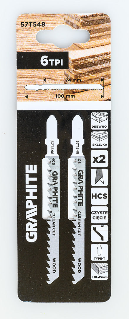 Dekopírfűrészlap, T-befogó, HCS, 6TPI, 74/100mm, fa-rétegelt lemez, 2db