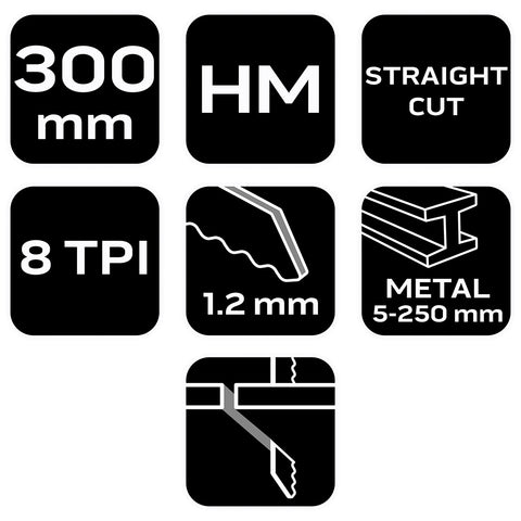 Szalagfűrészlap egyenes vágásokhoz vastag fémekhez, 5–250 mm, 300mm, HM, NEO TOOLS