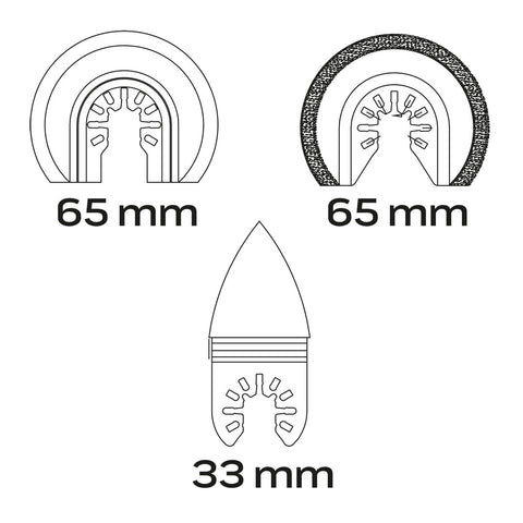 Multigép, rezgőgép lap készlet HCS, volfram/gyémánt, félköríves vágó, hegyes csiszoló, kerámiához, 3db 
