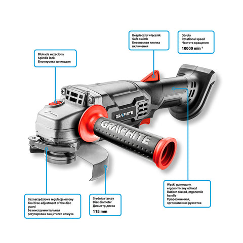 Akkus sarokcsiszoló ENERGY+ 18V, 115mm, akku nélkül