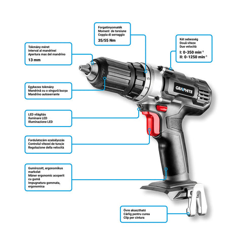 Akkus fúró ENERGY+ 18V, 13mm gyorstokmány, akku nélkül