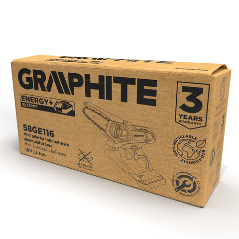 GRAPHITE 58GE116 Akkus mini láncfűrész, Energy+, 18V, 0-5400 fordulat/perc