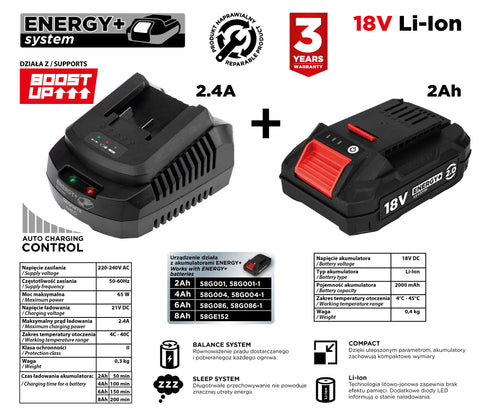Akkumulátor (1x2Ah) + töltő szett, Boost Up, ENERGY+ gépekhez