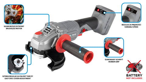 Akkus szénkefementes sarokcsiszoló, ENERGY+ 18V, 125mm, 3 fordulatszám fokozattal, akku nélkül