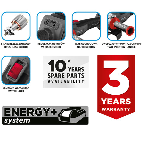 GRAPHITE 58GE142 Akkus szénkefementes sarokcsiszoló, Energy+ ,18V , 125mm, 9200 ford/perc, akku nélkül