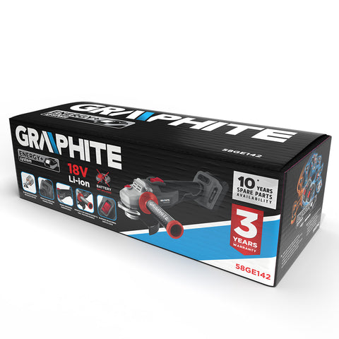 GRAPHITE 58GE142 Akkus szénkefementes sarokcsiszoló, Energy+ ,18V , 125mm, 9200 ford/perc, akku nélkül