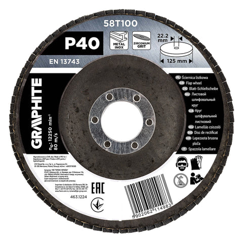 Csiszolókorong lamellás 125x22,2mm, P40 inox, fém, fa