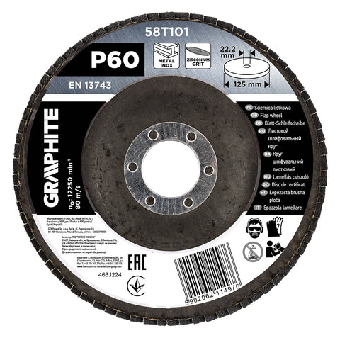 Csiszolókorong lamellás 125x22,2mm, P60 inox, fém, fa