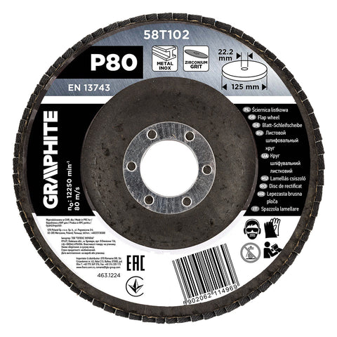 Csiszolókorong lamellás 125x22,2mm, P80 inox, fém, fa