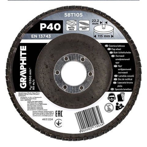 Csiszolókorong lamellás 115x22,2mm, P40 inox, fém, fa