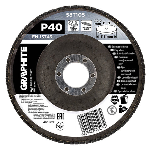 Csiszolókorong lamellás 115x22,2mm, P40 inox, fém, fa