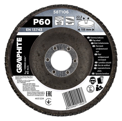 Csiszolókorong lamellás 115x22,2mm, P60 inox, fém, fa