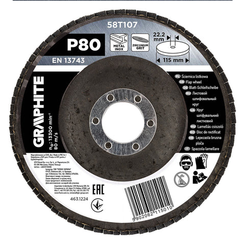 Csiszolókorong lamellás 115x22,2mm, P80 inox, fém, fa