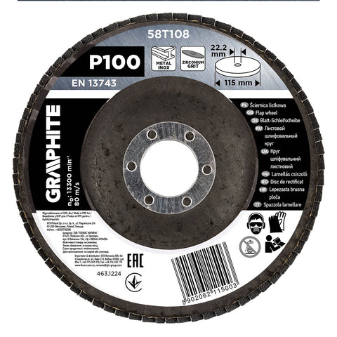 Csiszolókorong lamellás 115x22,2mm, P100 inox, fém, fa