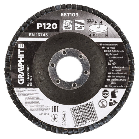 Csiszolókorong lamellás 115x22,2mm, P120 inox, fém, fa