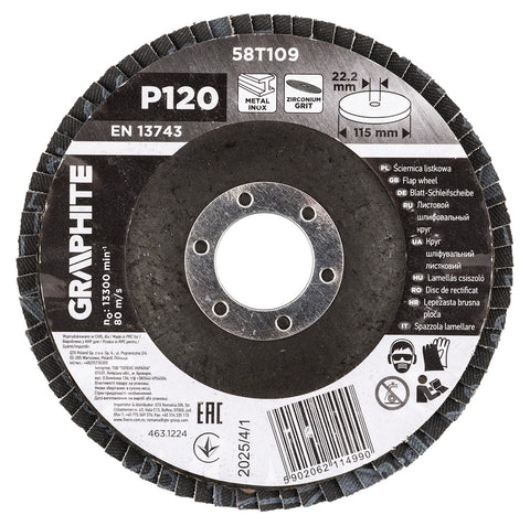 Csiszolókorong lamellás 115x22,2mm, P120 inox, fém, fa