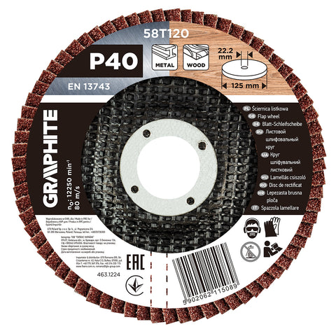 Csiszolókorong lamellás 125x22,2mm, P40 fém, fa, min.rendelés: 3db