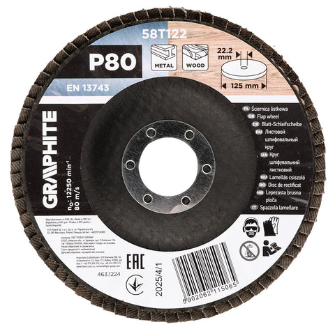 Csiszolókorong lamellás 125x22,2mm, P80 fém, fa, min.rendelés: 3db