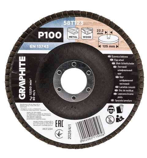 Csiszolókorong lamellás 125x22,2mm, P100 fém, fa, min.rendelés: 3db