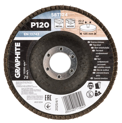 Csiszolókorong lamellás 125x22,2mm, P120 fém, fa, min.rendelés: 3db