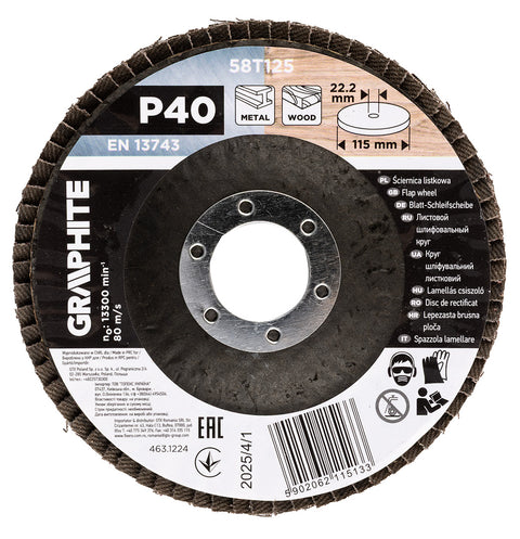 Csiszolókorong lamellás 115x22,2mm, P40 fém, fa, min.rendelés: 3db