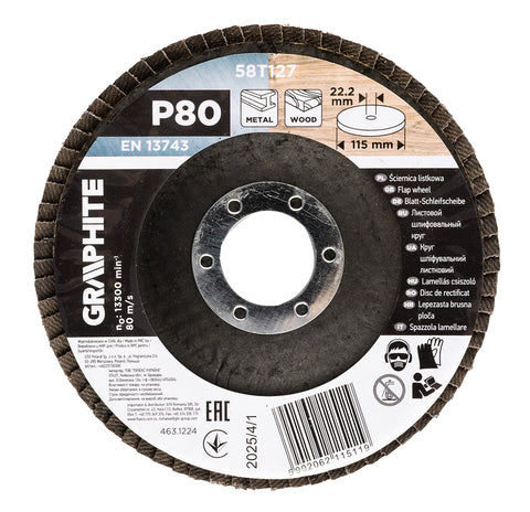 Csiszolókorong lamellás 115x22,2mm, P80 fém, fa, min.rendelés: 3db